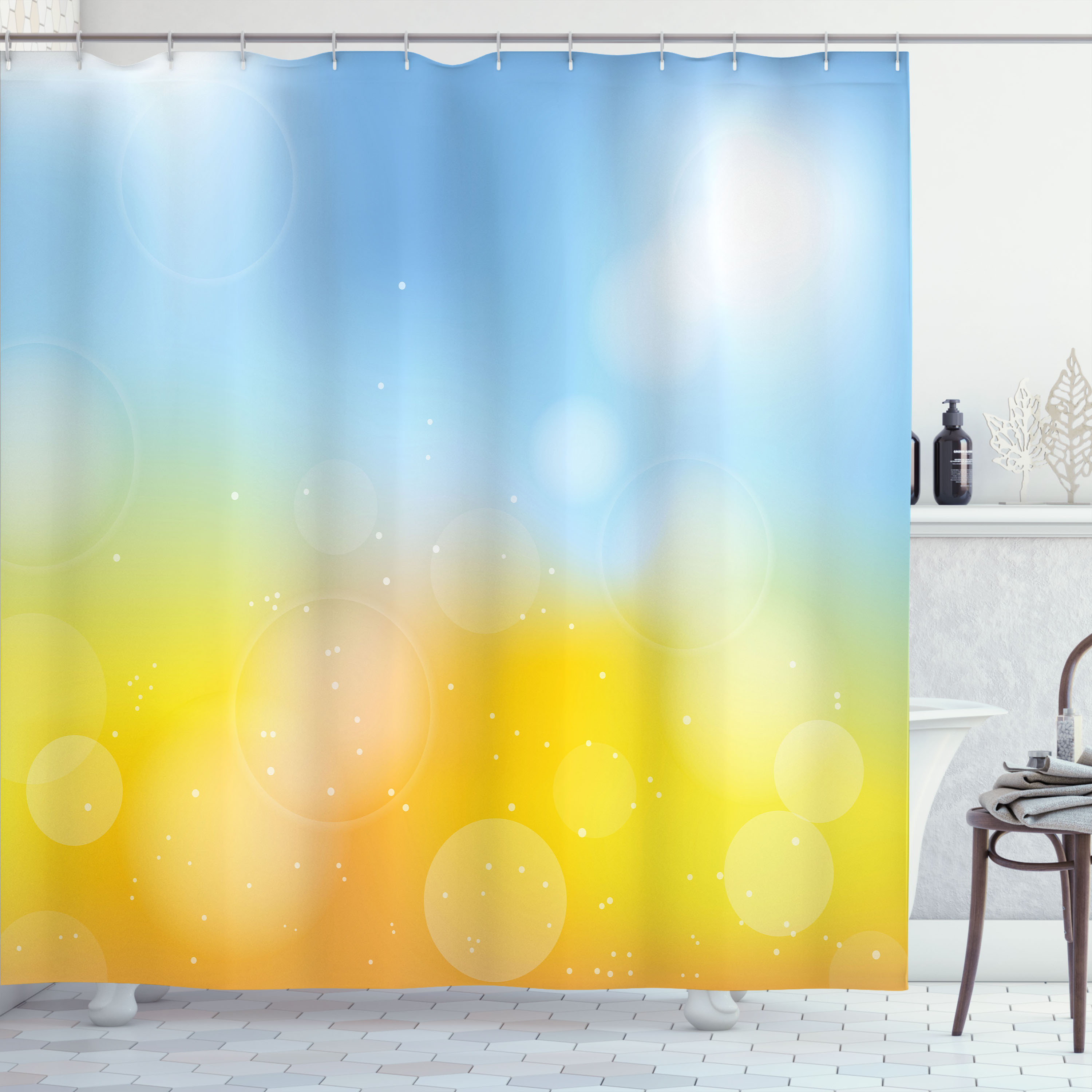 Dakota Fields Yellow and Blue Shower Curtain Autumn Frame Marigold Pale ...