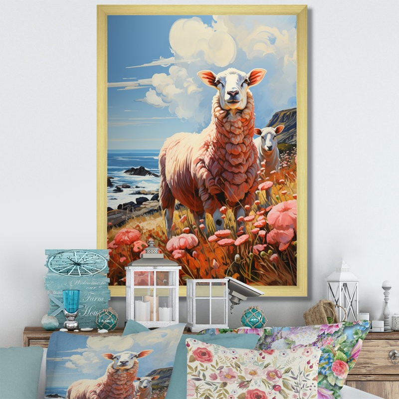 «Philip Coastston Pink Lamb» sur toile, H 32 po x l 16 po x P 1 po, Encadrement doré