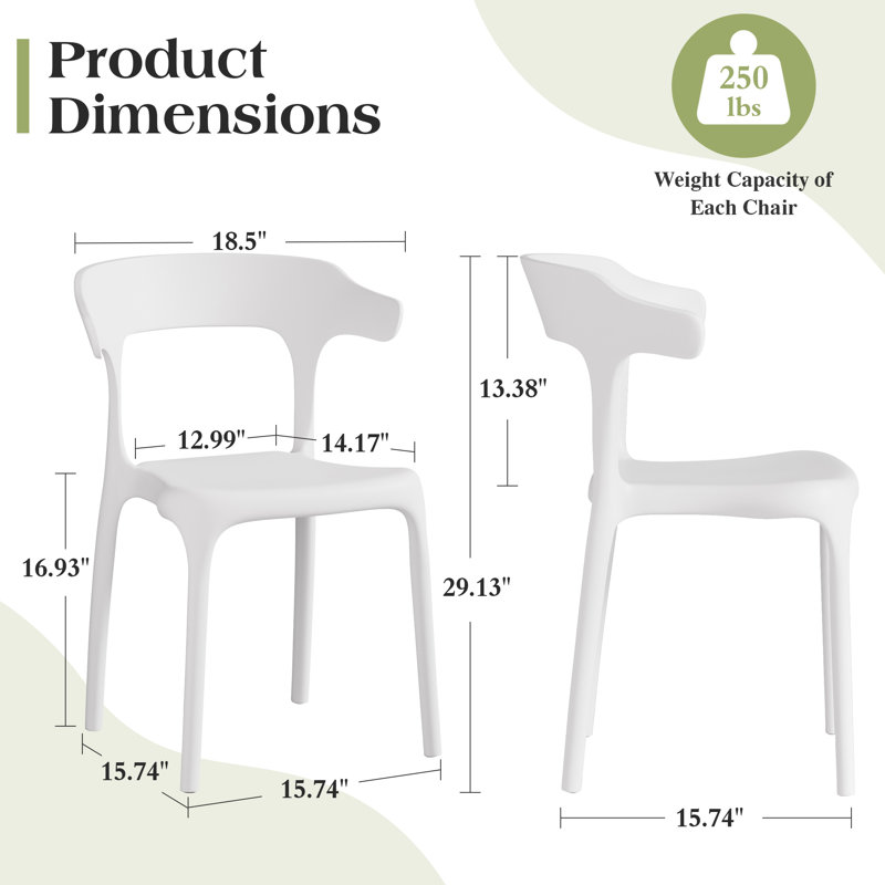 Ensemble de 4 chaises de salle à manger empilables de cuisine moderne en plastique, ensemble léger de chaises de salle à manger, sièges imperméables entièrement assemblés pour la cuisine, le café, les appartements et les petits espaces