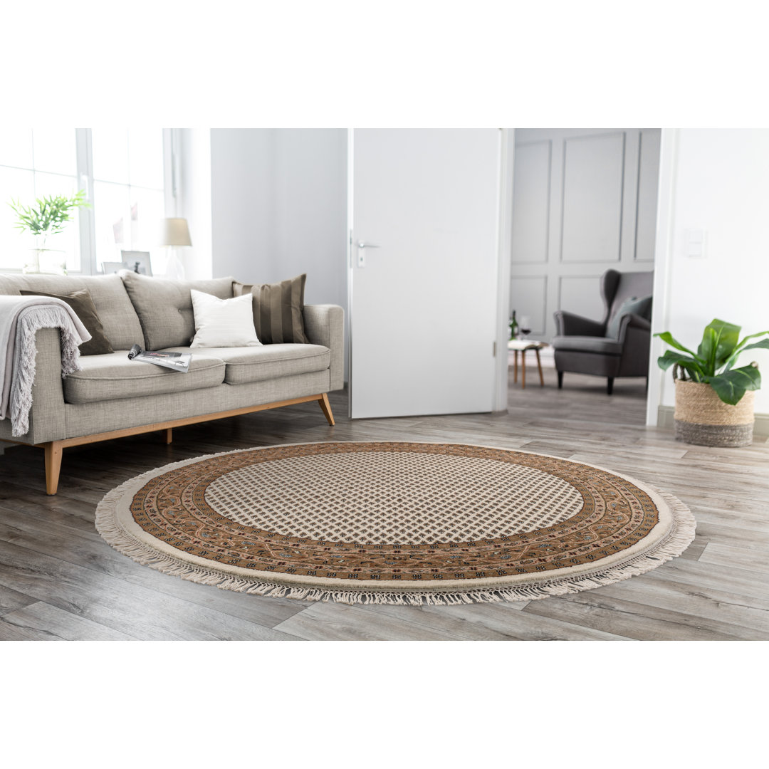 Handgefertigter Teppich Panipat aus Wolle in Beige