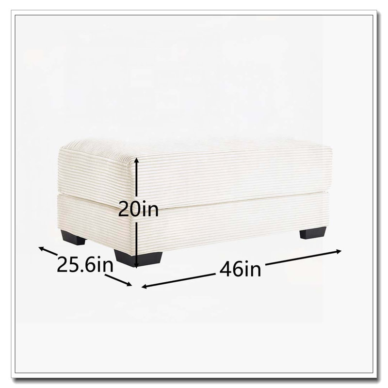 Corduroy Fabric Ottoman, Cream