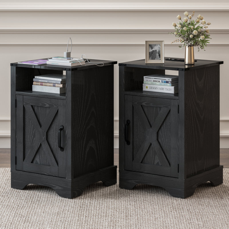 Table de chevet Bradford Farmhouse, Ensemble de 2, Noir
