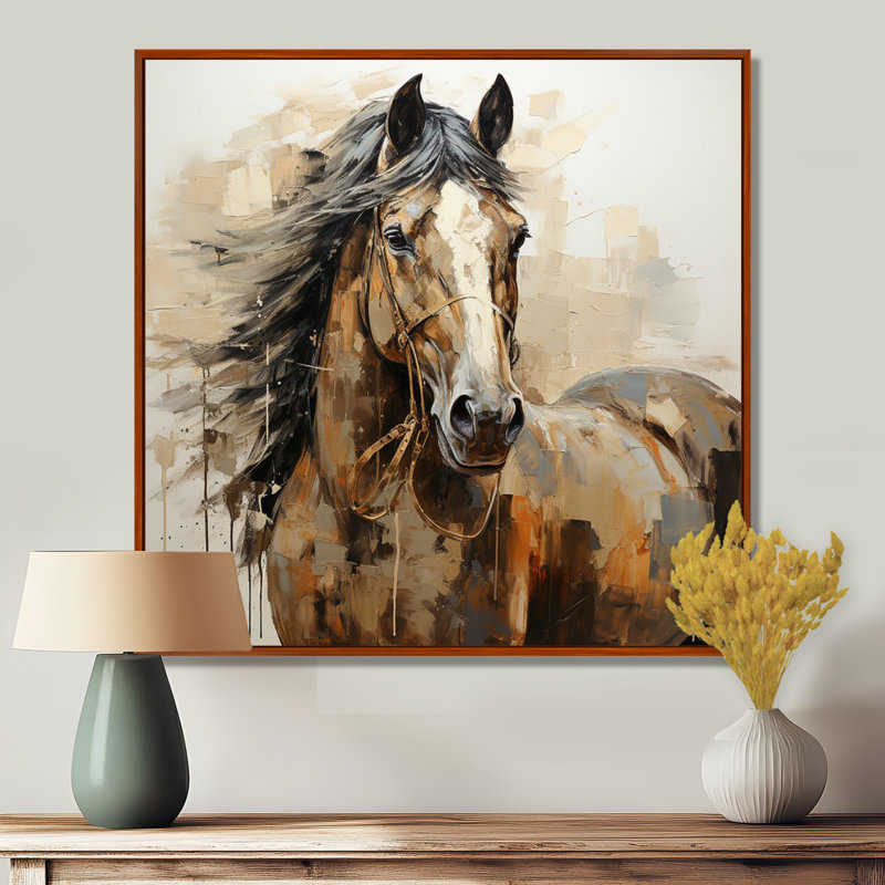 Cheval, liberté symbolique - impression sur toile, H 30 po x l 30 po x P 1 po, Cadre flottant brun