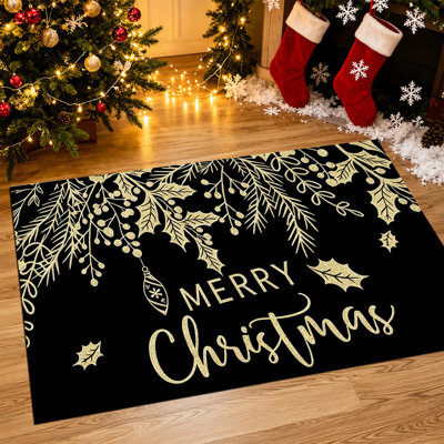 Tapis de porte antidérapant pour l'intérieur et l'extérieur, motif sapin de Noël rose « Ho Ho », 61 x 91 cm