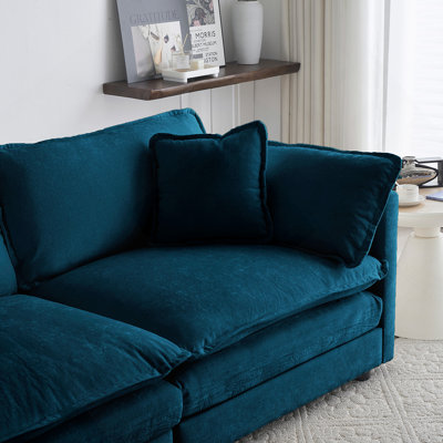 Canapé 3 places avec 2 accoudoirs et 3 coussins décoratifs, canapé en chenille bleue
