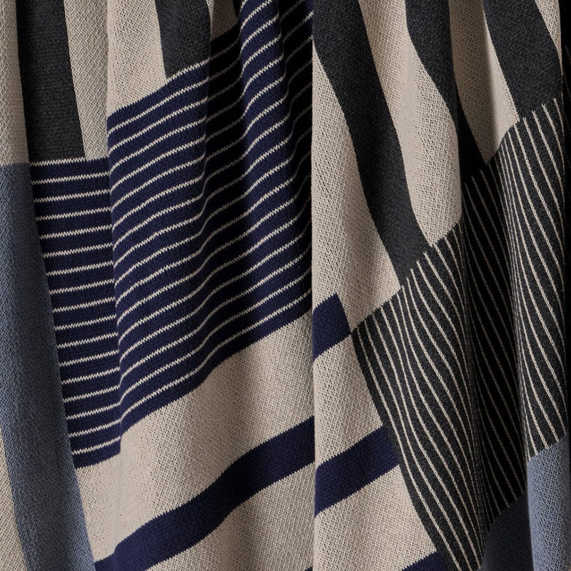 In2Green Classic Equestrian Stripe Knit Throw Blue