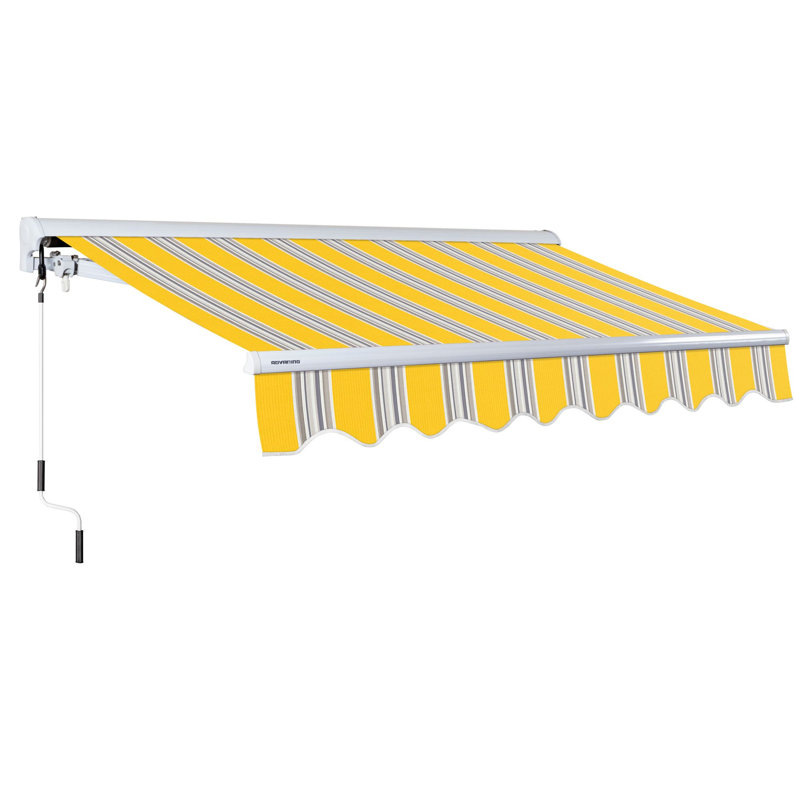 Advaning 10'x8' Manual Patio Retractable Awning, 10.5' H x 9.8' W x 8.2' D, Sunny Yellow/Silver Gray/Blue Stripes