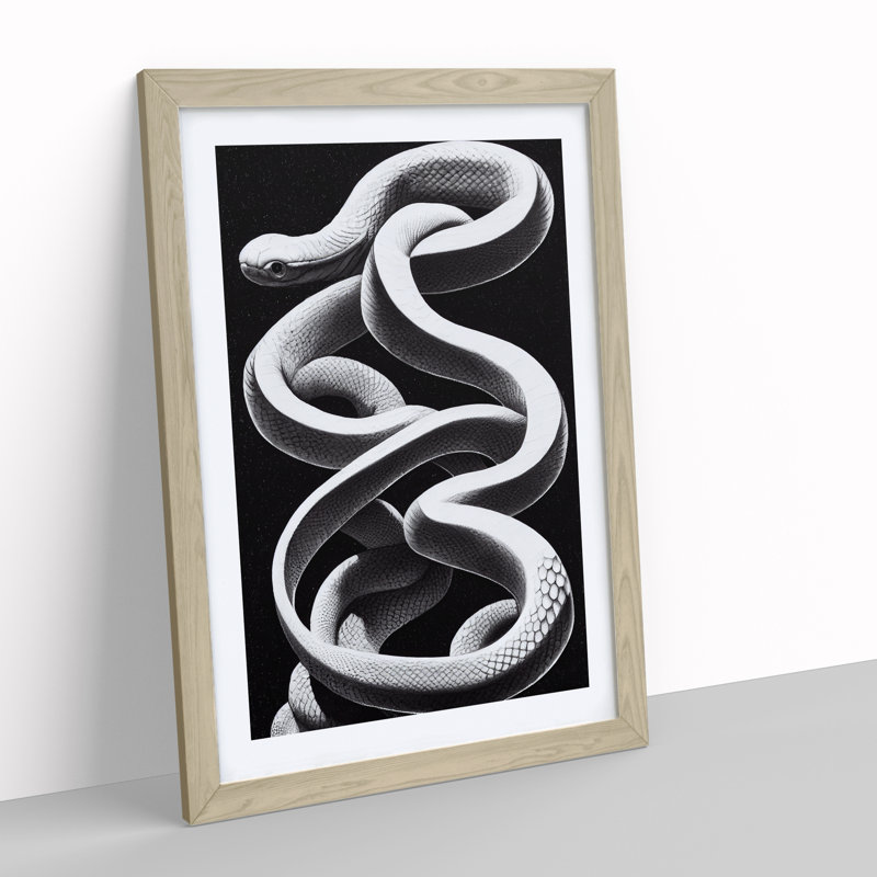 Coiled Snake - Single Picture Frame Print, 64cm H x 46cm W x 2cm D, Oak