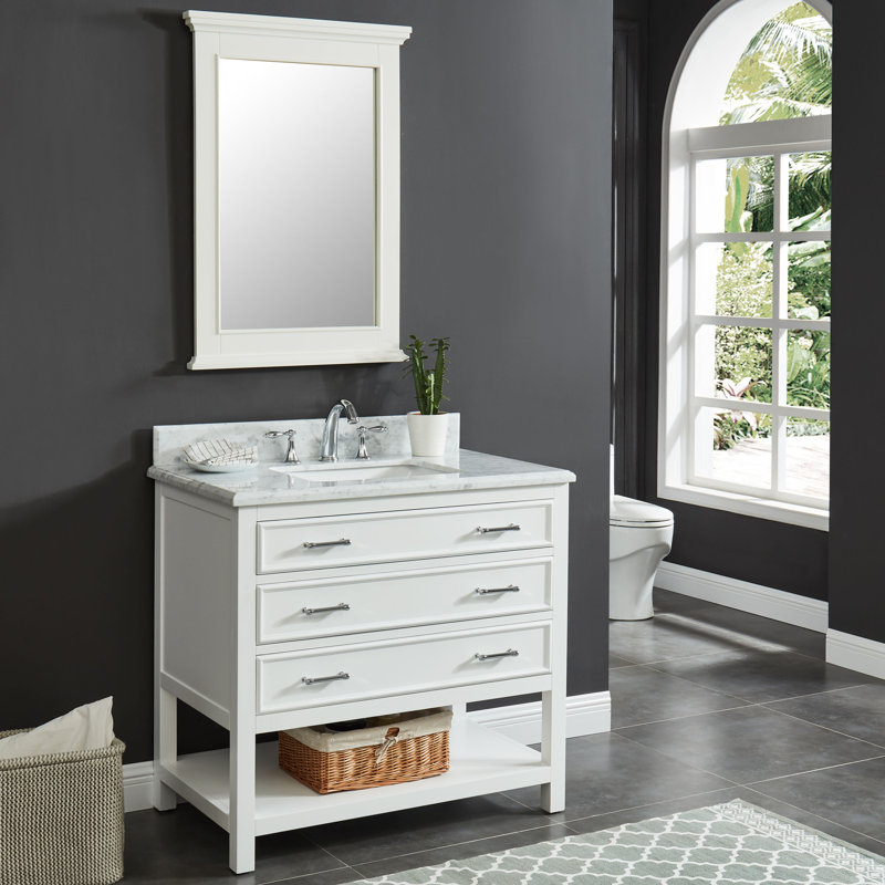 Pamula 36" Single Bathroom Vanity Set with Marble Top, Dove White, Soft White, Polished Marble