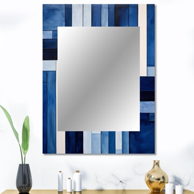 Blue White Sapphire Symmetry I - Abstract Shapes Large Wall Mirror, Blue Unique Mirror, Printed Metal Art