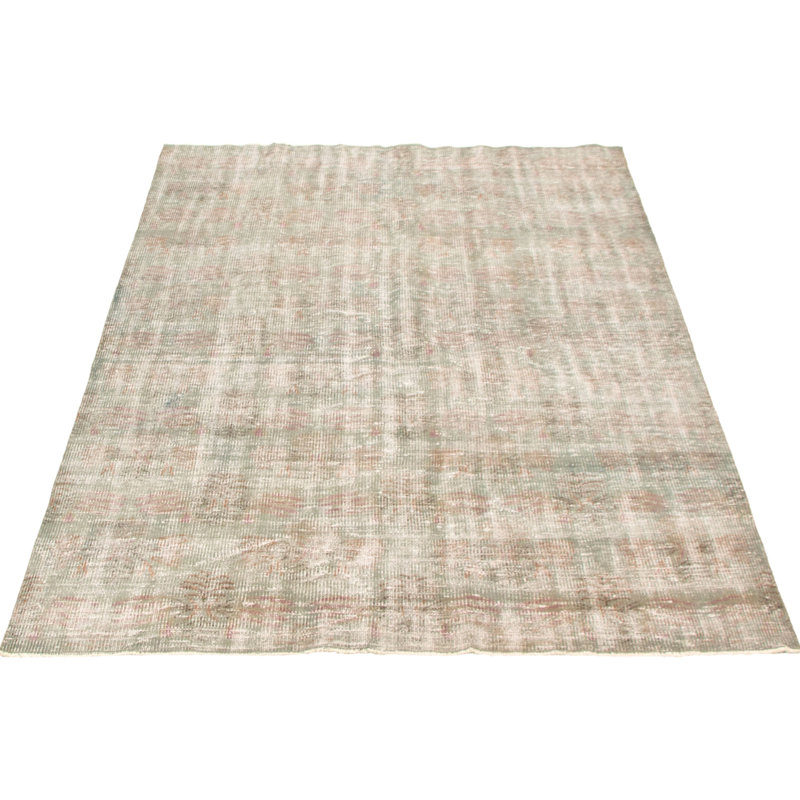 Tapis décoratif en laine gris clair en laine de conception unique 5 pi 9 po x 8 pi 4 po noué à la main 1980s