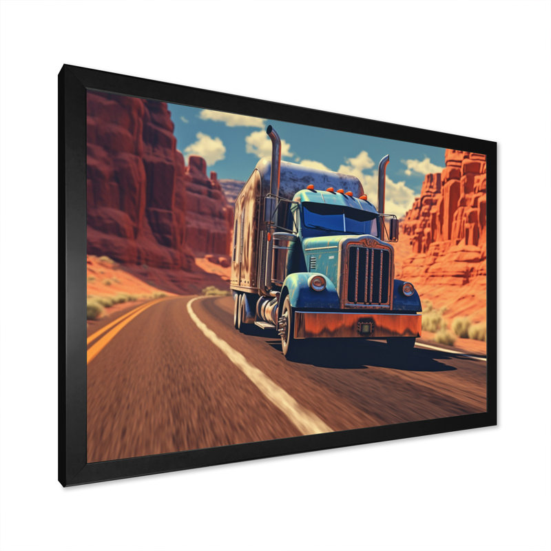 Semi Tractor - Transport, reproduction d'art sur toile, Cadre photo noir, H 16 po x l 32 po x P 1 po