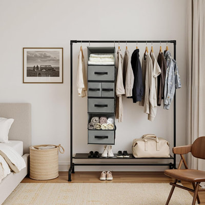 6-Shelf Hanging Closet Organizer – Gray – Hanging Storage With 5 Drawers And 6 Side Pockets For Clothes, Baby Clothes, And Accessories