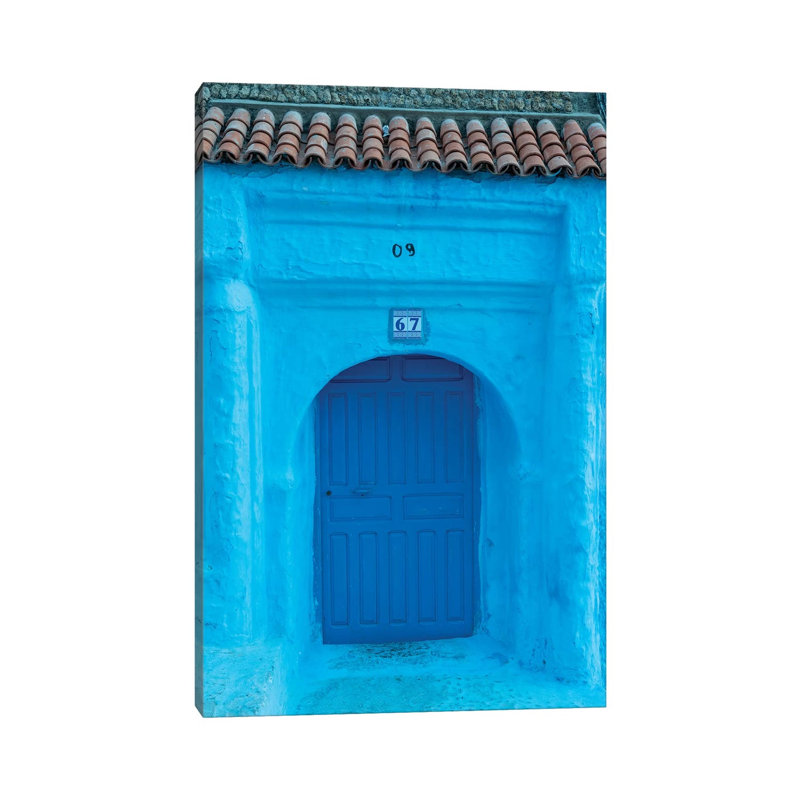 Africa, Morocco, Chefchaouen. Arch over Wooden Door. 1 Piece Wrapped Canvas Wall Art, 30.48 cm H x 45.72 cm W