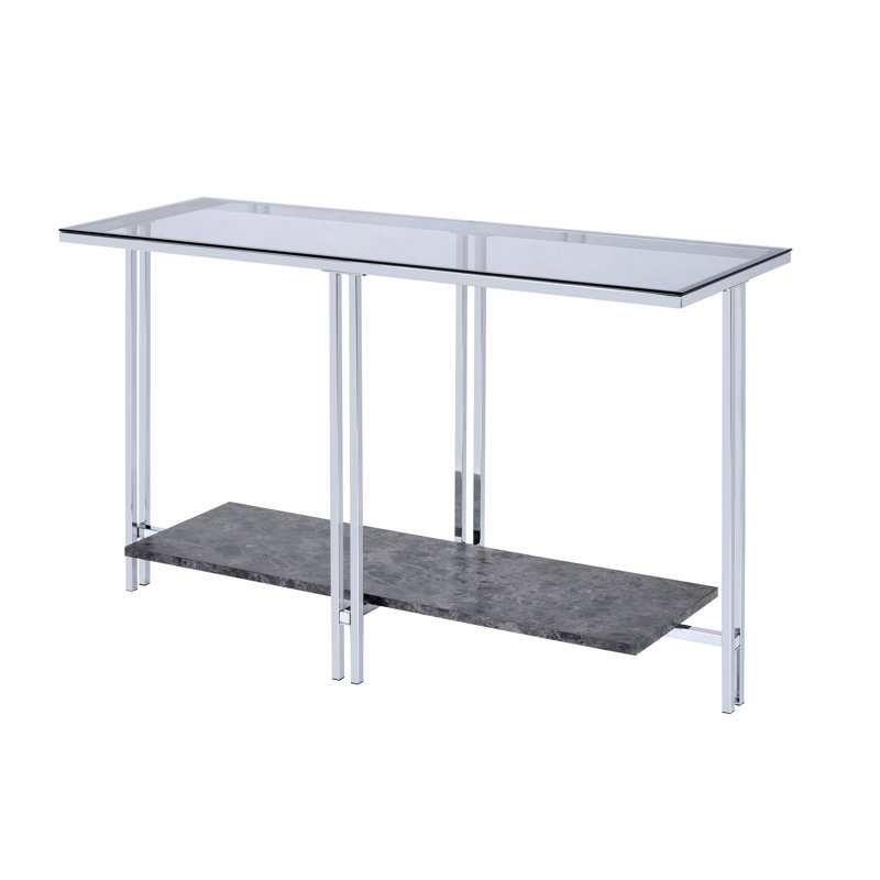 Latoria 48'' Glass Top Console Table with Faux Marble Shelf