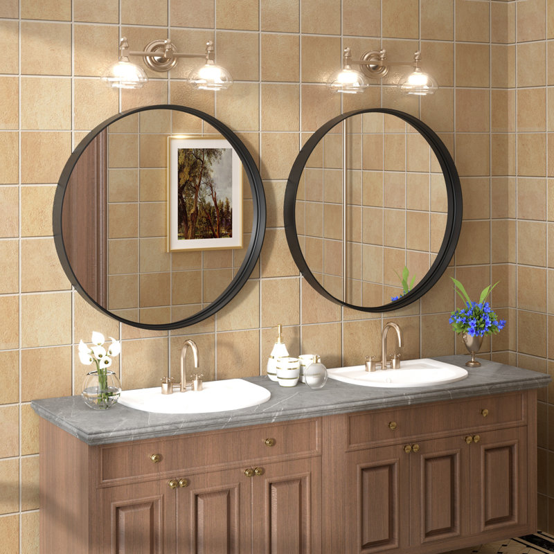 Aevar Tempered Glass and Aluminum Alloy Framed French Cleat Mounted Wall Mirror with 5-Year Warranty, 24" x 24", Matte Black
