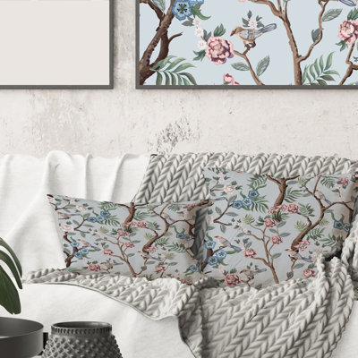 Coussin Rectangle, chinoiserie avec oiseaux et pivoines - imprimé traditionnel