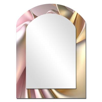 Smooth Liquid In Soft Shades Of Gold And Taupe VII - Liquid Ink Arch Large Mirror, Modern Asymmetrical Unique Wall Mirror Decor, Printed Metal Art