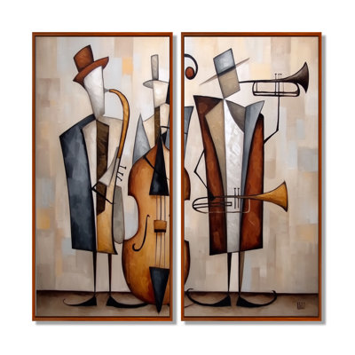 «Abstract Jazz Band In New York City», reproduction d'art sur toile, art mural rétro brun, 2 pièces