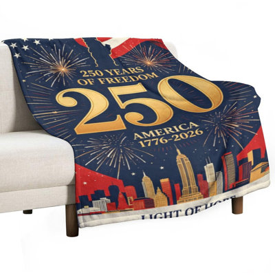 Jeté en flanelle de luxe avec statue de drapeau américain, couverture douce et douce pour le salon
