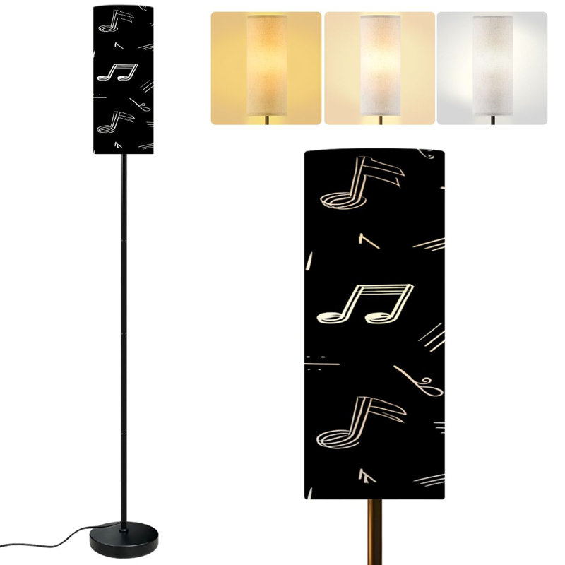  68.5" Standing Floor Lamp Music notes seamless black music notes Musical for textile web music Dimmable Metal Pole Lamp with Linen Lampshade LED Bulb Included