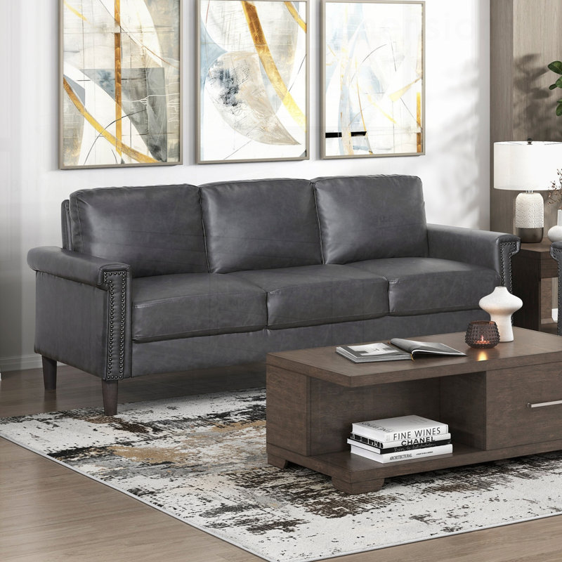 Siège de coussin de revêtement en similicuir de 1 pièce avec garniture cloutée, parfait pour les meubles de salon transitionnels et les sièges confortables.