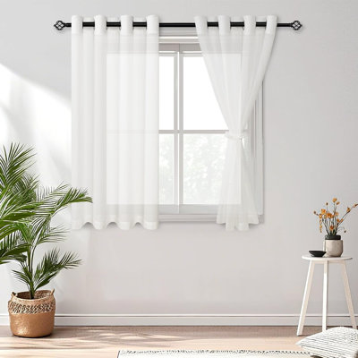 2 Panels Non-See-Through White Privacy Sheer Curtains Light Filtering Window Curtains Drapes for Living Room Bedroom