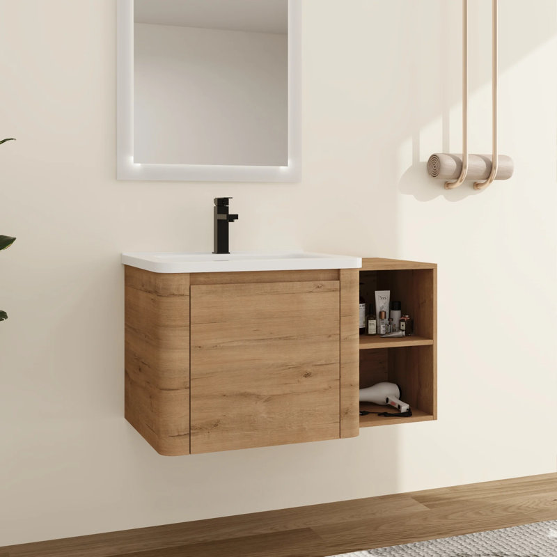 Ensemble de meuble-lavabo mural simple 36 po avec plateau en céramique Narnby, Beige, 36"