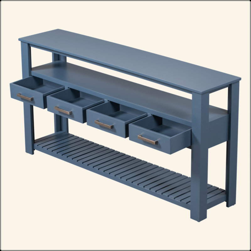 Table console moderne pour salon avec 4 tiroirs et 2 tablettes, Marine