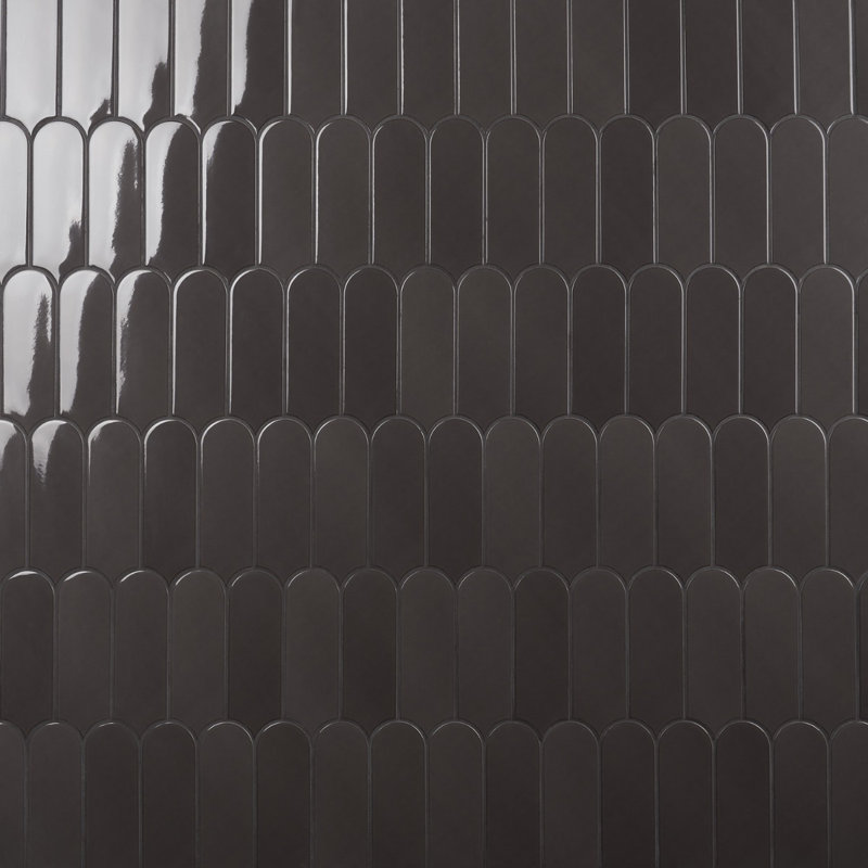 Airy 2.83 in. x 7.67 in. Polished Ceramic Fishscale Wall Tile (5.15 Sq. Ft. / Case), Charcoal