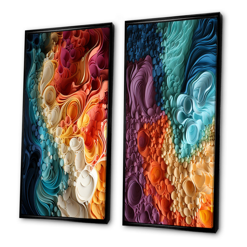 «Rainbow Reverie Collages I», ensemble de 2 reproductions d'art abstrait, Cadre flottant noir, H 28 po x l 25 po