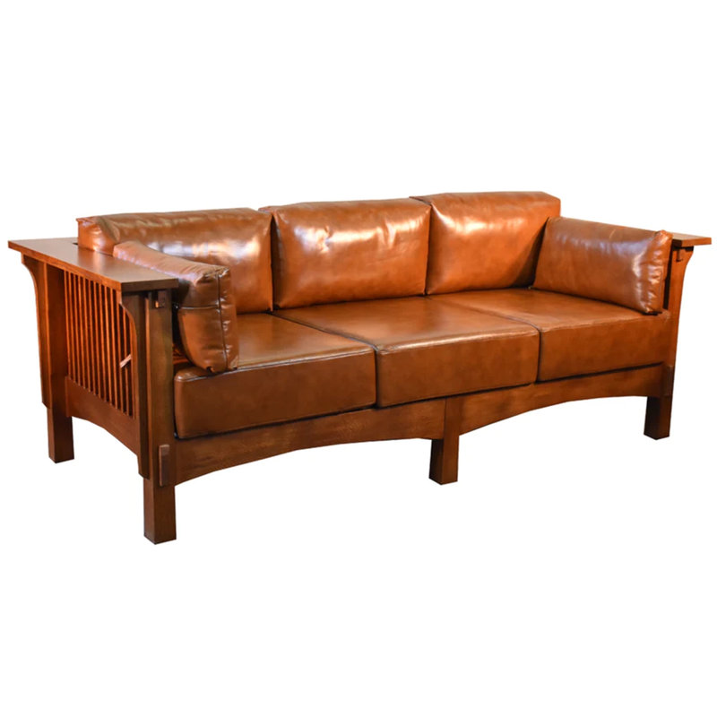 Duschka 84" Genuine Leather Tuxedo Arm Sofa, Reddish Brown Genuine Leather