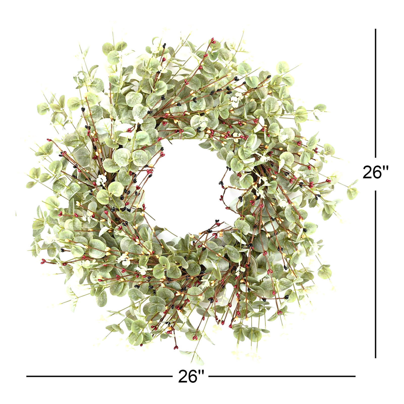 26" Handcrafted Eucalyptus, Berry No Holiday Wreath