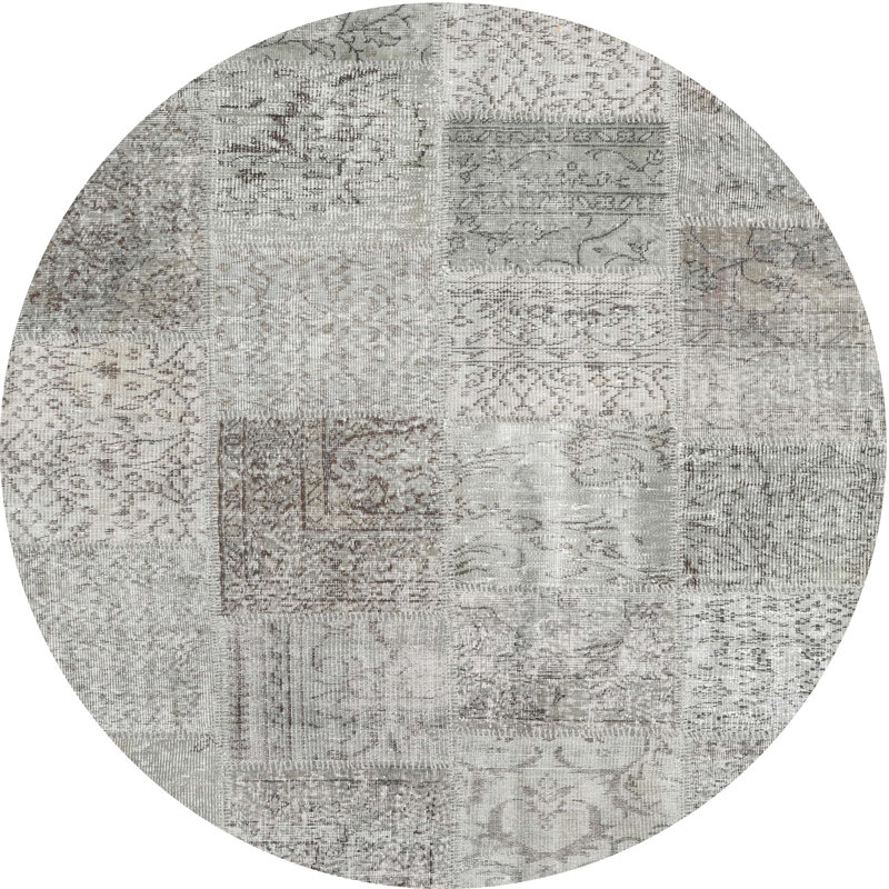 Tapis contemporain gris / beige, Rond 7 pi