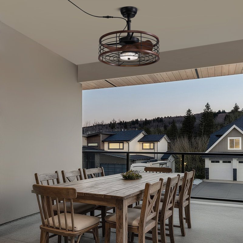 Lieuwe 20" Outdoor Waterproof Caged Ceiling Fans with LED Light and Remote Control Included