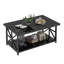Table basse rectangulaire à tablette ouverte avec structure en métal en forme de X, table de salon de style campagnard à 2 niveaux, table de canapé de style industriel-129604771