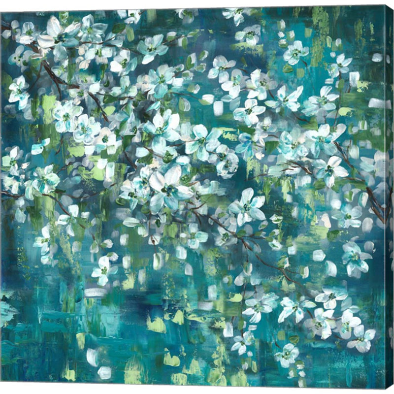 «Teal Blossoms Square» par Tre Sorelle Studios - reproduction d'art sur toile tendue, H 24 po x l 24 po x P 1,5 po