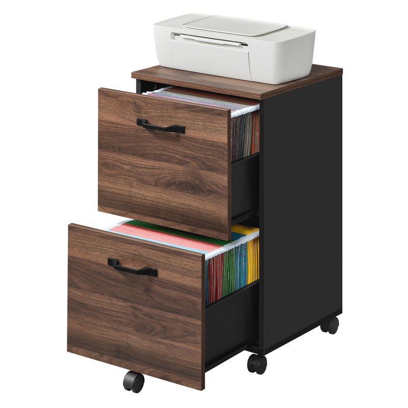 Cambrie 16.5'' Wide 2 -Drawer Mobile File Cabinet, Natural Walnut/Black