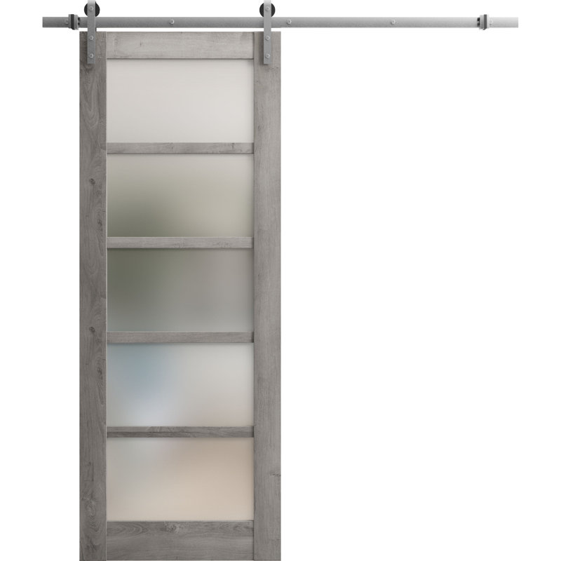 Porte de grange à panneaux en bois Quadro sans trousse de quincaillerie d'installation, 42 po x 96 po, Gris Nebraska