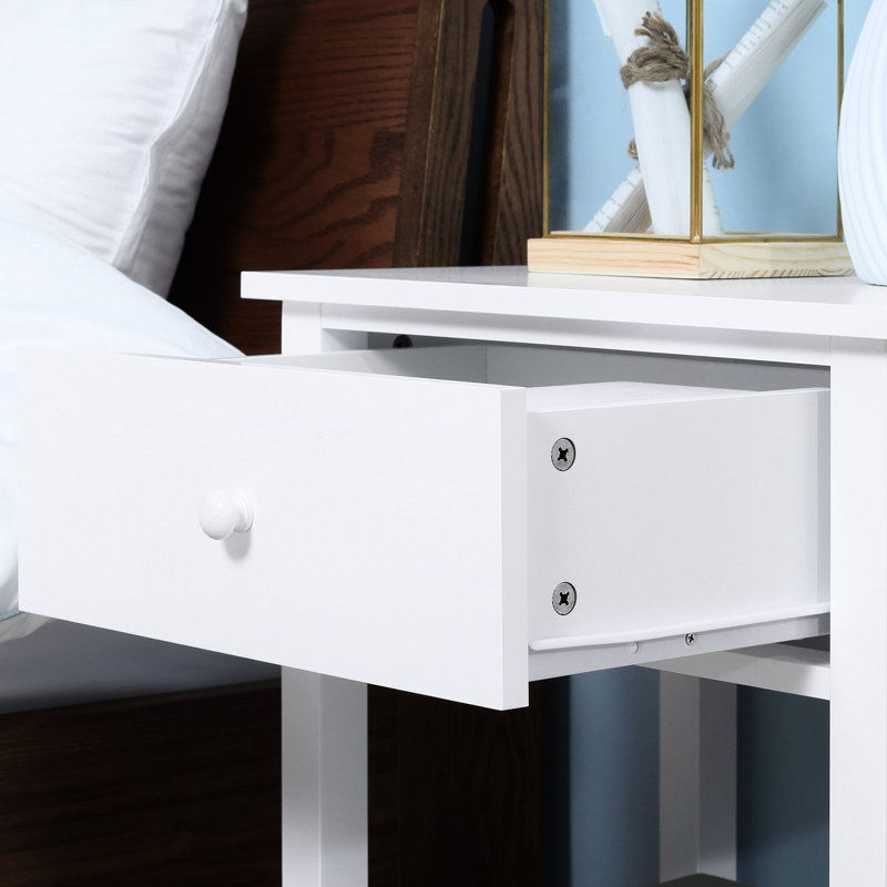 2 Drawer Side Table, Modern White End Table For Bedroom, 23.5 Inches Tall With And Shelf, 23.5'' Height