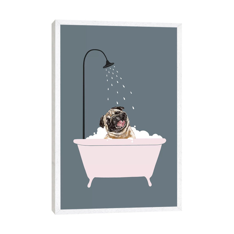 Laughing Pug Enjoying Bubble Bath by Big Nose Work - Single Picture Frame Print on Canvas, 101.6 cm H x 66.04 cm W