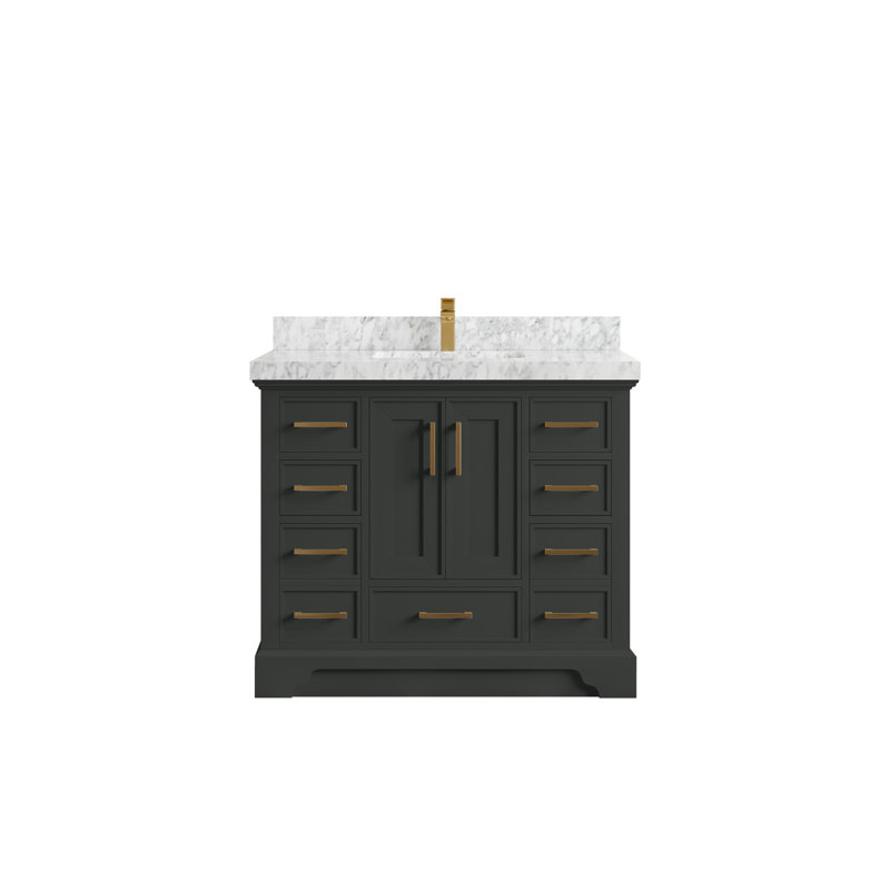 Meuble-lavabo simple 42 po avec plateau Charlotte, Marbre de Carrare