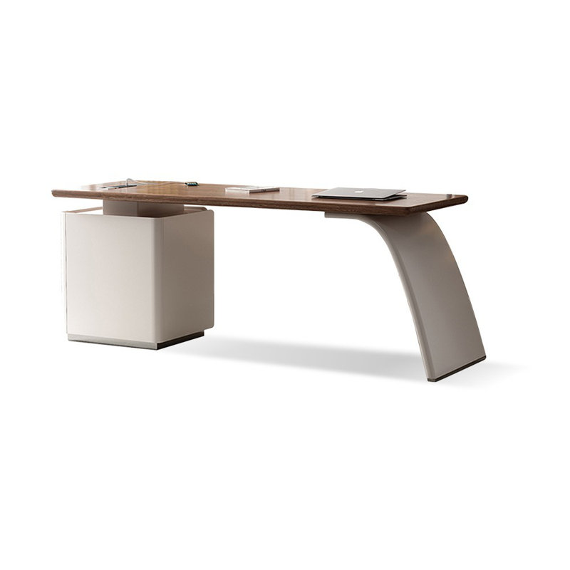 Bureau à 3 tiroirs brun noisette + beige massif massif + bois manufacturé, Retour à droite