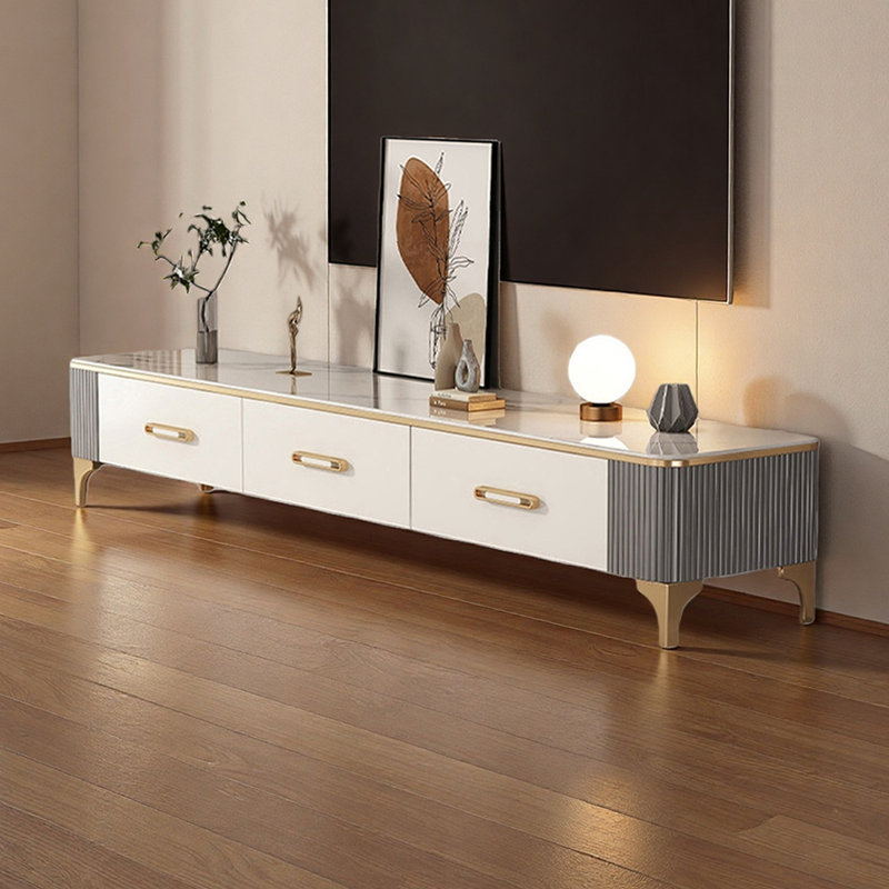 Meuble télé de luxe Italian Light, H 15,74 po x L 63 po x l 13,77 po, Gris / Blanc / Gris