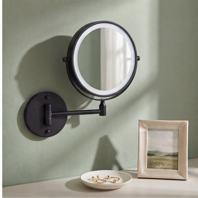 Miroir de maquillage mural rechargeable de 8 pouces avec lumières DEL, double grossissement 1X / 10X, pivotant à 360 °, bras extensible, noir