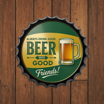 «Beer Friends», capsules de bouteilles en métal, plaques d'étain, art mural sur plaque, décoration intérieure rétro, 13,8 x 13,8 pouces
