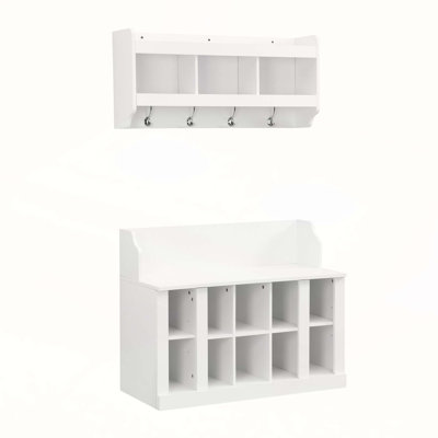 Elegant Shoe Storage Bench with Adjustable Shelves and Hooks, Wall-Mounted Hall Tree for Organized Entryways by Latitude Run
