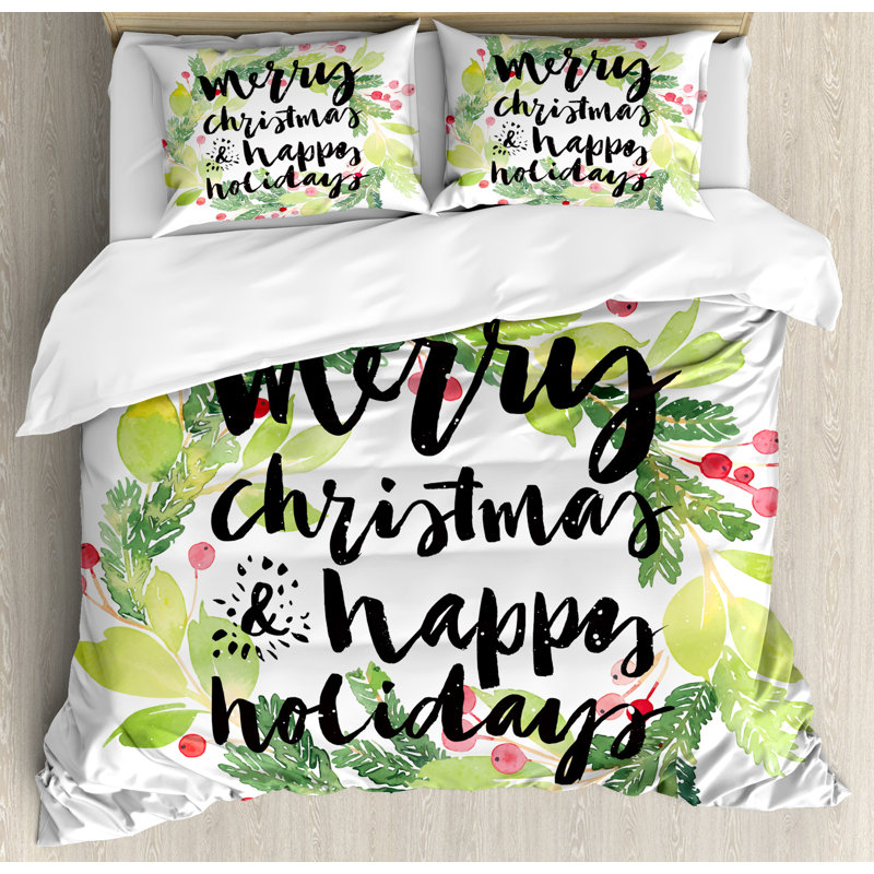 King Size Christmas Wreath Microfiber Duvet Cover Set