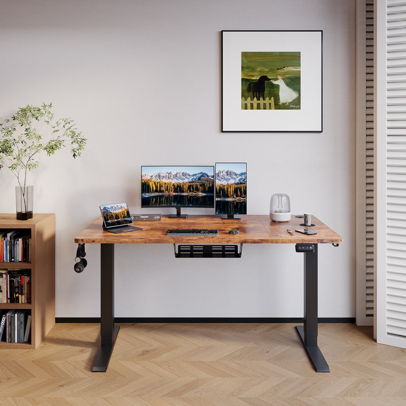 Hieronymus Electric Adjustable T-Shape Standing Desk Home Desk With Backpack Hook And Memory Smart Pannel, 140cm W x 60cm D