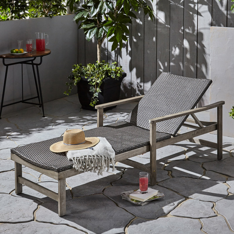 Feature On Adjustable Wood Chaise Lounge - Grey For Relaxing Moments ,